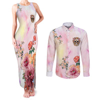 Flower Skull Couples Matching Tank Maxi Dress and Long Sleeve Button Shirts She Is Sunshine Mixed With A Little Hurricane - Wonder Print Shop