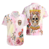 Flower Skull Hawaiian Shirt She Is Sunshine Mixed With A Little Hurricane - Wonder Print Shop