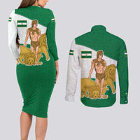 Andalusia Flag Couples Matching Long Sleeve Bodycon Dress and Long Sleeve Button Shirt Autonomous Community of Spain - Wonder Print Shop