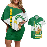 Andalusia Flag Couples Matching Off Shoulder Short Dress and Hawaiian Shirt Autonomous Community of Spain - Wonder Print Shop