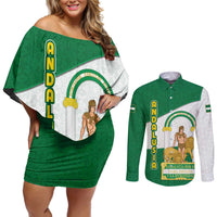 Andalusia Flag Couples Matching Off Shoulder Short Dress and Long Sleeve Button Shirt Autonomous Community of Spain - Wonder Print Shop