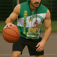 Andalusia Flag Sleeveless Zip Hoodie Autonomous Community of Spain - Wonder Print Shop