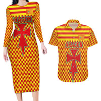 Aragon Flag Couples Matching Long Sleeve Bodycon Dress and Hawaiian Shirt Autonomous Community of Spain - Wonder Print Shop