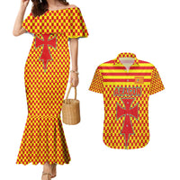 Aragon Flag Couples Matching Mermaid Dress and Hawaiian Shirt Autonomous Community of Spain - Wonder Print Shop
