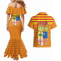 Aragon Flag Couples Matching Mermaid Dress and Hawaiian Shirt Autonomous Community of Spain - Wonder Print Shop