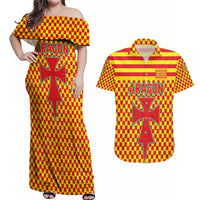 Aragon Flag Couples Matching Off Shoulder Maxi Dress and Hawaiian Shirt Autonomous Community of Spain - Wonder Print Shop