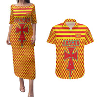 Aragon Flag Couples Matching Puletasi and Hawaiian Shirt Autonomous Community of Spain - Wonder Print Shop