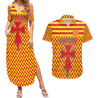 Aragon Flag Couples Matching Summer Maxi Dress and Hawaiian Shirt Autonomous Community of Spain - Wonder Print Shop