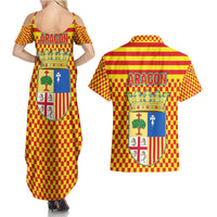 Aragon Flag Couples Matching Summer Maxi Dress and Hawaiian Shirt Autonomous Community of Spain - Wonder Print Shop