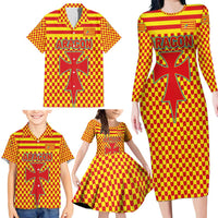 Aragon Flag Family Matching Long Sleeve Bodycon Dress and Hawaiian Shirt Autonomous Community of Spain - Wonder Print Shop