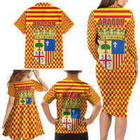 Aragon Flag Family Matching Long Sleeve Bodycon Dress and Hawaiian Shirt Autonomous Community of Spain - Wonder Print Shop