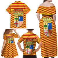 Aragon Flag Family Matching Off Shoulder Maxi Dress and Hawaiian Shirt Autonomous Community of Spain - Wonder Print Shop