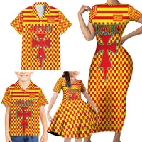 Aragon Flag Family Matching Short Sleeve Bodycon Dress and Hawaiian Shirt Autonomous Community of Spain - Wonder Print Shop