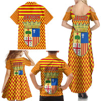 Aragon Flag Family Matching Summer Maxi Dress and Hawaiian Shirt Autonomous Community of Spain - Wonder Print Shop