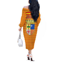Aragon Flag Off The Shoulder Long Sleeve Dress Autonomous Community of Spain - Wonder Print Shop
