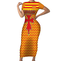 Aragon Flag Short Sleeve Bodycon Dress Autonomous Community of Spain - Wonder Print Shop