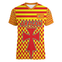Aragon Flag Women V-Neck T-Shirt Autonomous Community of Spain - Wonder Print Shop