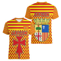 Aragon Flag Women V-Neck T-Shirt Autonomous Community of Spain - Wonder Print Shop