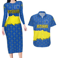 Asturias Flag Couples Matching Long Sleeve Bodycon Dress and Hawaiian Shirt Autonomous Community of Spain - Wonder Print Shop