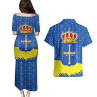 Asturias Flag Couples Matching Puletasi and Hawaiian Shirt Autonomous Community of Spain - Wonder Print Shop