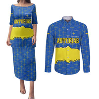 Asturias Flag Couples Matching Puletasi and Long Sleeve Button Shirt Autonomous Community of Spain - Wonder Print Shop