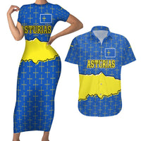 Asturias Flag Couples Matching Short Sleeve Bodycon Dress and Hawaiian Shirt Autonomous Community of Spain - Wonder Print Shop