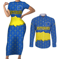 Asturias Flag Couples Matching Short Sleeve Bodycon Dress and Long Sleeve Button Shirt Autonomous Community of Spain - Wonder Print Shop