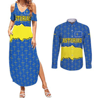 Asturias Flag Couples Matching Summer Maxi Dress and Long Sleeve Button Shirt Autonomous Community of Spain - Wonder Print Shop