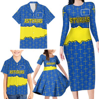 Asturias Flag Family Matching Long Sleeve Bodycon Dress and Hawaiian Shirt Autonomous Community of Spain - Wonder Print Shop