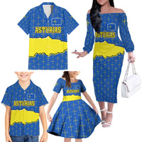 Asturias Flag Family Matching Off The Shoulder Long Sleeve Dress and Hawaiian Shirt Autonomous Community of Spain - Wonder Print Shop