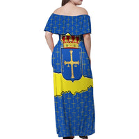Asturias Flag Family Matching Off Shoulder Maxi Dress and Hawaiian Shirt Autonomous Community of Spain - Wonder Print Shop