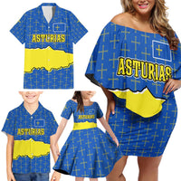 Asturias Flag Family Matching Off Shoulder Short Dress and Hawaiian Shirt Autonomous Community of Spain - Wonder Print Shop