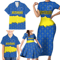 Asturias Flag Family Matching Short Sleeve Bodycon Dress and Hawaiian Shirt Autonomous Community of Spain - Wonder Print Shop