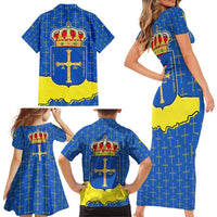 Asturias Flag Family Matching Short Sleeve Bodycon Dress and Hawaiian Shirt Autonomous Community of Spain - Wonder Print Shop