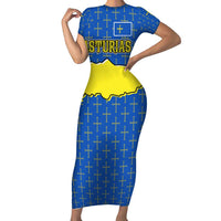 Asturias Flag Family Matching Short Sleeve Bodycon Dress and Hawaiian Shirt Autonomous Community of Spain - Wonder Print Shop