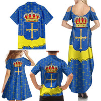 Asturias Flag Family Matching Summer Maxi Dress and Hawaiian Shirt Autonomous Community of Spain - Wonder Print Shop