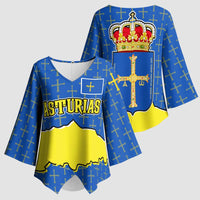 Asturias Flag Kimono Sleeve Blouse Autonomous Community of Spain - Wonder Print Shop