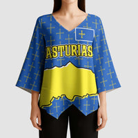 Asturias Flag Kimono Sleeve Blouse Autonomous Community of Spain - Wonder Print Shop