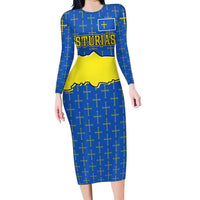 Asturias Flag Long Sleeve Bodycon Dress Autonomous Community of Spain - Wonder Print Shop