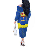 Asturias Flag Off The Shoulder Long Sleeve Dress Autonomous Community of Spain - Wonder Print Shop