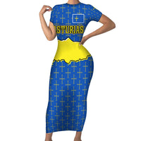 Asturias Flag Short Sleeve Bodycon Dress Autonomous Community of Spain - Wonder Print Shop