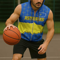 Asturias Flag Sleeveless Zip Hoodie Autonomous Community of Spain - Wonder Print Shop