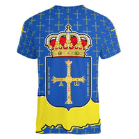 Asturias Flag Women V-Neck T-Shirt Autonomous Community of Spain - Wonder Print Shop