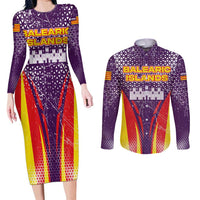 Balearic Islands Flag Couples Matching Long Sleeve Bodycon Dress and Long Sleeve Button Shirt Autonomous Community of Spain - Wonder Print Shop