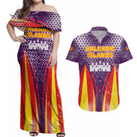 Balearic Islands Flag Couples Matching Off Shoulder Maxi Dress and Hawaiian Shirt Autonomous Community of Spain - Wonder Print Shop