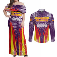 Balearic Islands Flag Couples Matching Off Shoulder Maxi Dress and Long Sleeve Button Shirt Autonomous Community of Spain - Wonder Print Shop