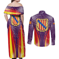 Balearic Islands Flag Couples Matching Off Shoulder Maxi Dress and Long Sleeve Button Shirt Autonomous Community of Spain - Wonder Print Shop