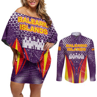 Balearic Islands Flag Couples Matching Off Shoulder Short Dress and Long Sleeve Button Shirt Autonomous Community of Spain - Wonder Print Shop