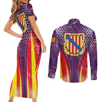 Balearic Islands Flag Couples Matching Short Sleeve Bodycon Dress and Long Sleeve Button Shirt Autonomous Community of Spain - Wonder Print Shop