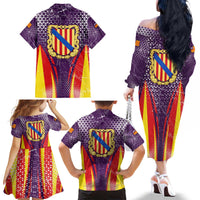Balearic Islands Flag Family Matching Off The Shoulder Long Sleeve Dress and Hawaiian Shirt Autonomous Community of Spain - Wonder Print Shop